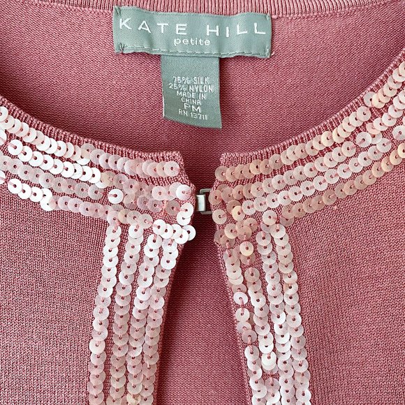 Kate Hill dusty rose sequin trim silk cardigan - Picture 8 of 13